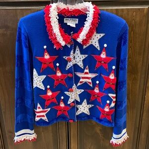 Vintage Jack B. Quick Patriotic Santa Christmas Sweater 🎄💙❤️